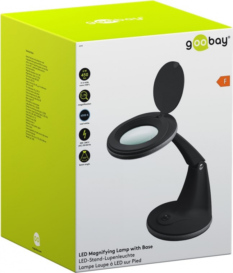 Goobay LED-loeplamp staand, 6 W, zwart 450 lm, 100 mm glazen lens, 1,75x vergroting, 3 dioptrieën Goobay LED-loeplamp staand, 6 W, zwart 450 lm, 100 mm glazen lens, 1,75x vergroting, 3 dioptrieën