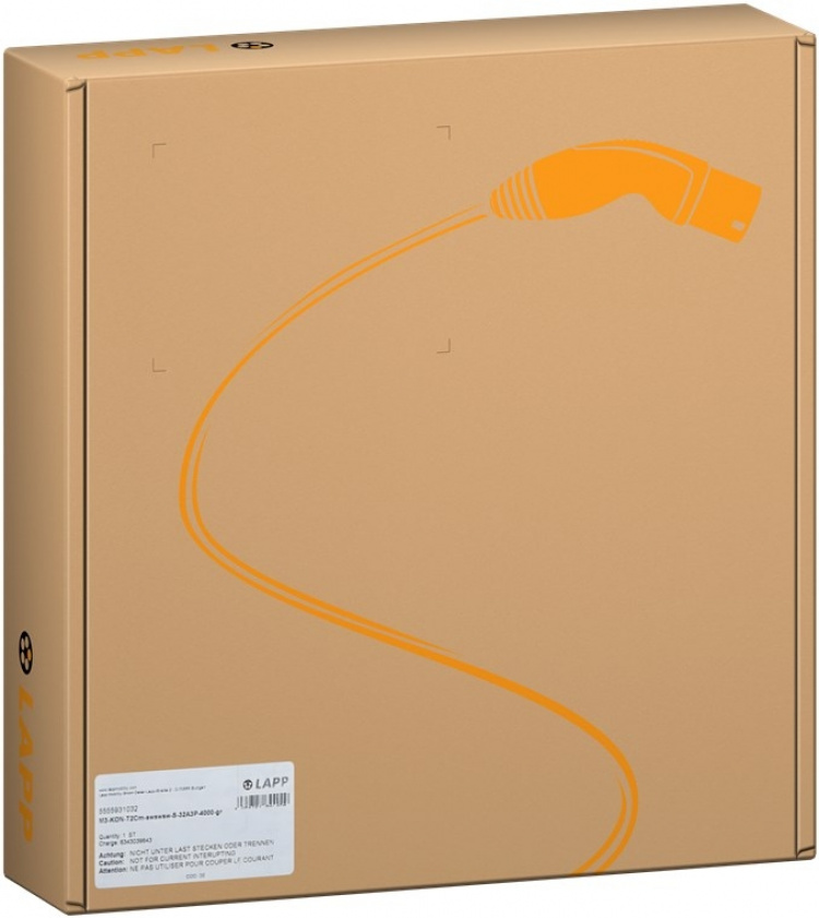 LAPP MOBILITY Laadkabel Type 2, tot 22 kW, 3 m, oranje () 32 A, 3-fasen, voor het opladen van hybride en elektrische auto\'s met Type 2-aansluiting