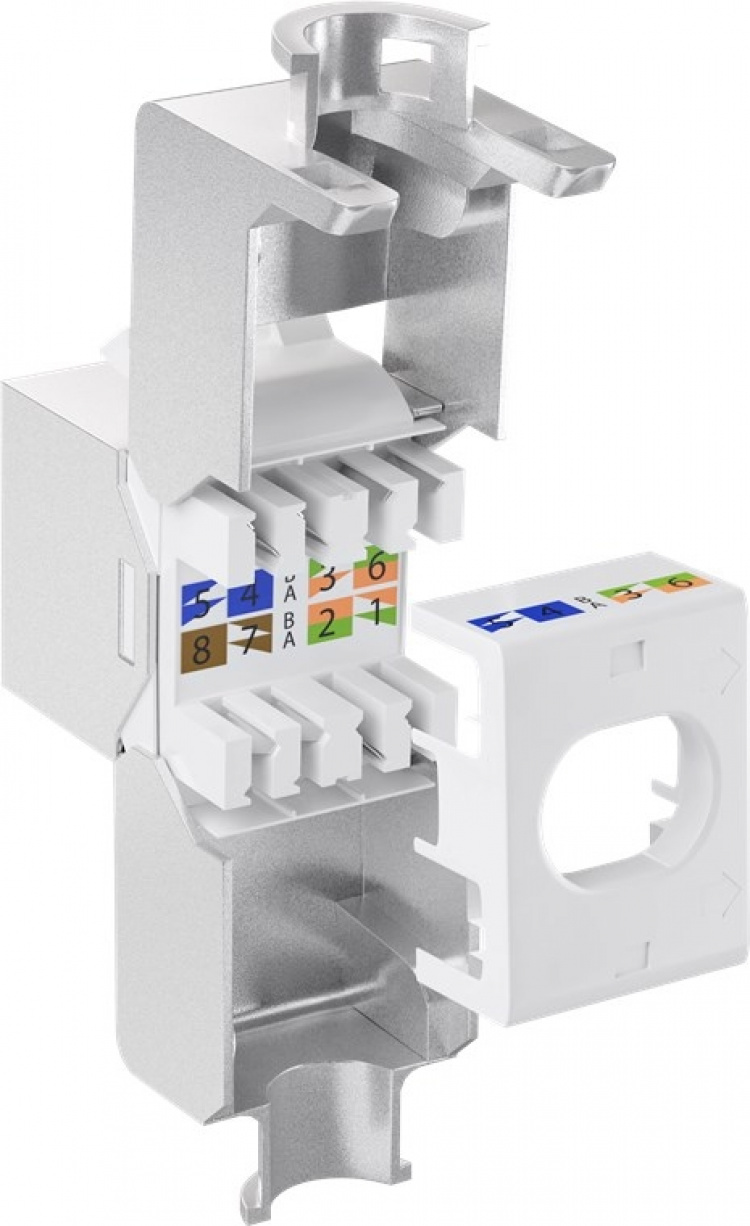 Goobay Keystone modul RJ45 CAT 6A, STP, slim-line 14,7 mm breed, type Crocodile, Klemmenstrook voor IDC-montage (zonder gereedschap)