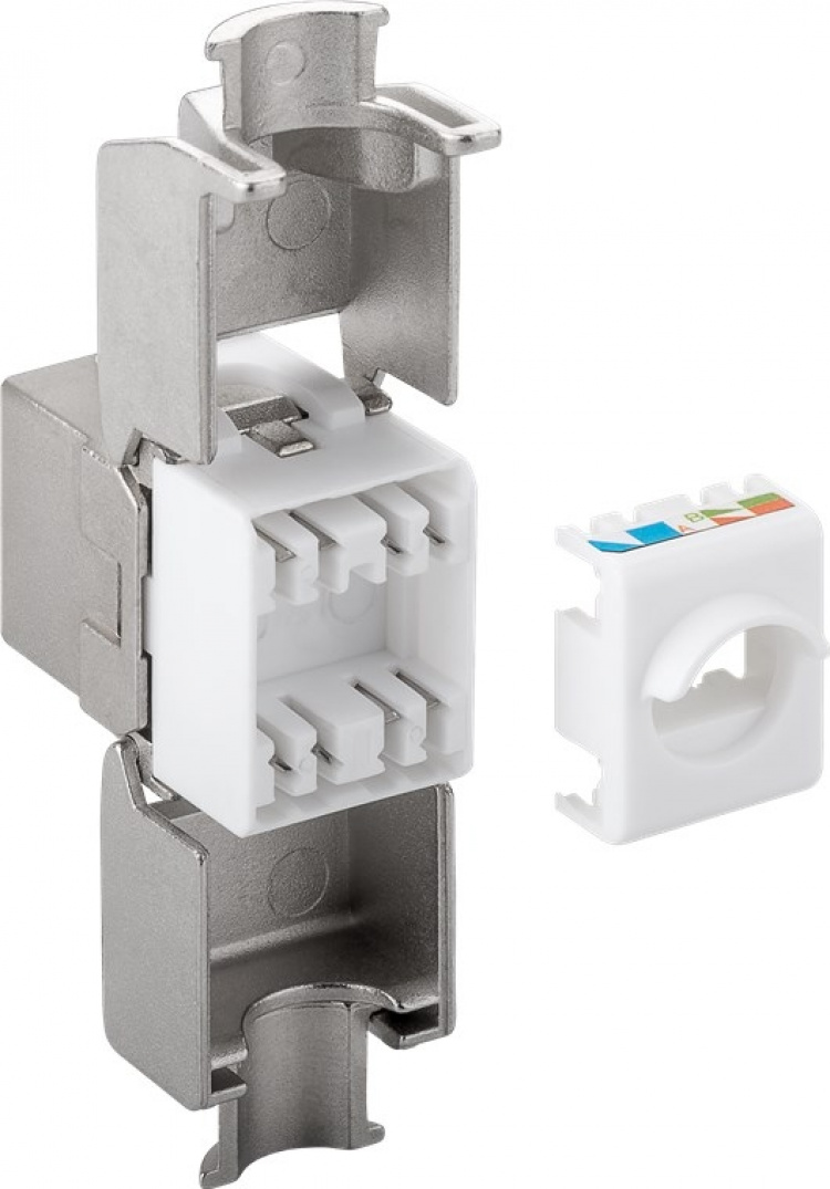 Goobay Keystone modul RJ45 CAT 6A, STP, 500 MHz, slim-line 16,3 mm breed, krokodil-type, klemmenstrook voor montage zonder gereedschap op IDC Goobay Keystone modul RJ45 CAT 6A, STP, 500 MHz, slim-line 16,3 mm breed, krokodil-type, klemmenstrook voor montage zonder gereedschap op IDC