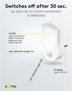 Goobay LED nachtlampje met bewegingsmelder koud wit, 120° detectie, 5 m bereik, voor binnenshuis (IP20)