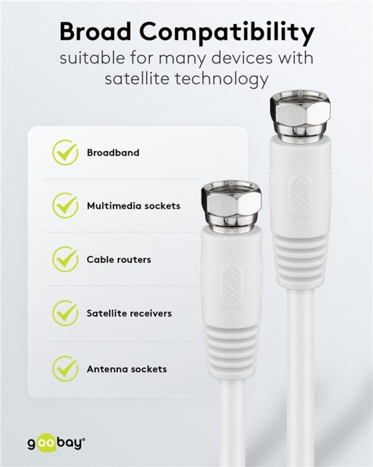 Goobay SAT-antennekabel (80 dB), dubbel afgeschermd F-stekker > F-stekker (volledig afgeschermd), 2.5 m Goobay SAT-antennekabel (80 dB), dubbel afgeschermd F-stekker > F-stekker (volledig afgeschermd), 2.5 m