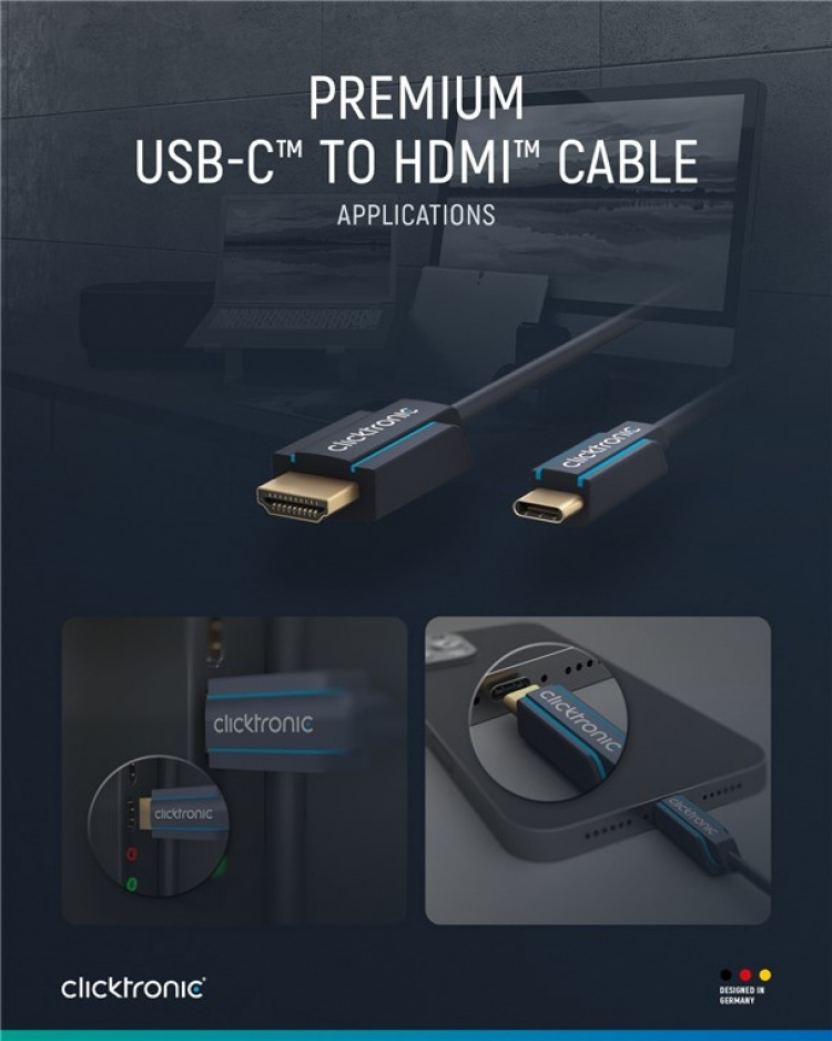 ClickTronic Adapterkabel från USB-C™ till HDMI™ Premiumkabel | USB-C™-kontakt HDMI™-kontakt | 3,0 m | 4K @ 60 Hz