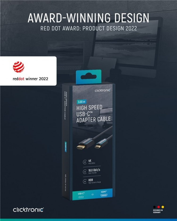 ClickTronic Adapterkabel från USB-C™ till HDMI™ Premiumkabel | USB-C™-kontakt HDMI™-kontakt | 3,0 m | 4K @ 60 Hz