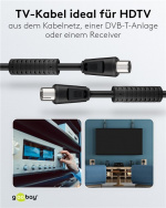 Goobay Antennekabel met ferriet (80 dB), dubbel afgeschermd coax-stekker > coax-contrastekker (volledig afgeschermd), 2.5 m
