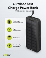 Goobay Outdoor snellaad Powerbank met zonnepanelen 20.000 mAh (USB-C™ PD, QC 3.0) Robuuste allround stroomvoorziening voor gebruik buitenshuis Goobay Outdoor snellaad Powerbank met zonnepanelen 20.000 mAh (USB-C™ PD, QC 3.0) Robuuste allround stroomvoorziening voor gebruik buitenshuis