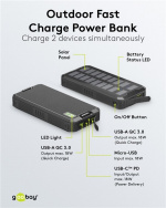 Goobay Outdoor snellaad Powerbank met zonnepanelen 20.000 mAh (USB-C™ PD, QC 3.0) Robuuste allround stroomvoorziening voor gebruik buitenshuis Goobay Outdoor snellaad Powerbank met zonnepanelen 20.000 mAh (USB-C™ PD, QC 3.0) Robuuste allround stroomvoorziening voor gebruik buitenshuis