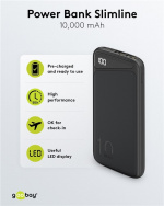 Goobay Powerbank Slimline 10.000 mAh Krachtige 10.000 mAh met een statusweergave