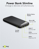 Goobay Powerbank Slimline 10.000 mAh Krachtige 10.000 mAh met een statusweergave