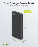 Goobay Snellaad Powerbank 10.000 mAh (USB-C™ PD, QC 3.0) Krachtige powerbank met statusweergave, compatibel met Quick Charge