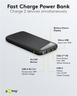 Goobay Snellaad Powerbank 10.000 mAh (USB-C™ PD, QC 3.0) Krachtige powerbank met statusweergave, compatibel met Quick Charge