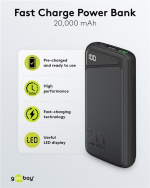 Goobay Snellaad Powerbank 20.000 mAh (USB-C™ PD, QC 3.0) Krachtige powerbank met statusweergave, compatibel met Quick Charge