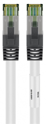 Goobay CAT 8.1 Patchkabel, S/FTP (PiMF), wit 99,9% zuurstofvrije koperen geleider (OFC), AWG 24, halogeenvrije kabelmantel (LSZH), 0.25 m