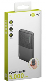 Goobay Powerbank compact 5.000 mAh handig en ruimtebesparend ontwerp met 5.000 mAh, perfect voor op reis