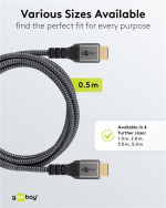 Goobay Ultra High Speed HDMI™-kabel, 0,5 m, Sharkskin Grey HDMI ™-connector (Type A) > HDMI ™-connector (Type A) Goobay Ultra High Speed HDMI™-kabel, 0,5 m, Sharkskin Grey HDMI ™-connector (Type A) > HDMI ™-connector (Type A)