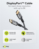 Goobay DisplayPort-kabel, DP 1.4, m, Sharkskin Grey DisplayPort™-connector > DisplayPort™-connector