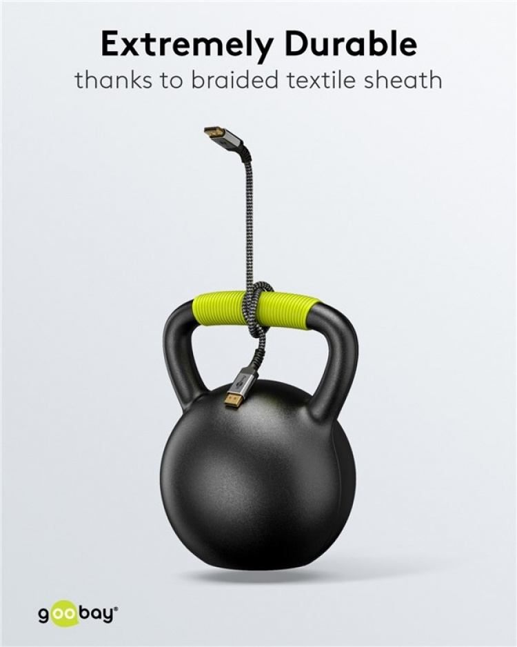 Goobay DisplayPort-kabel, DP 1.4, m, Sharkskin Grey DisplayPort™-connector > DisplayPort™-connector Goobay DisplayPort-kabel, DP 1.4, m, Sharkskin Grey DisplayPort™-connector > DisplayPort™-connector