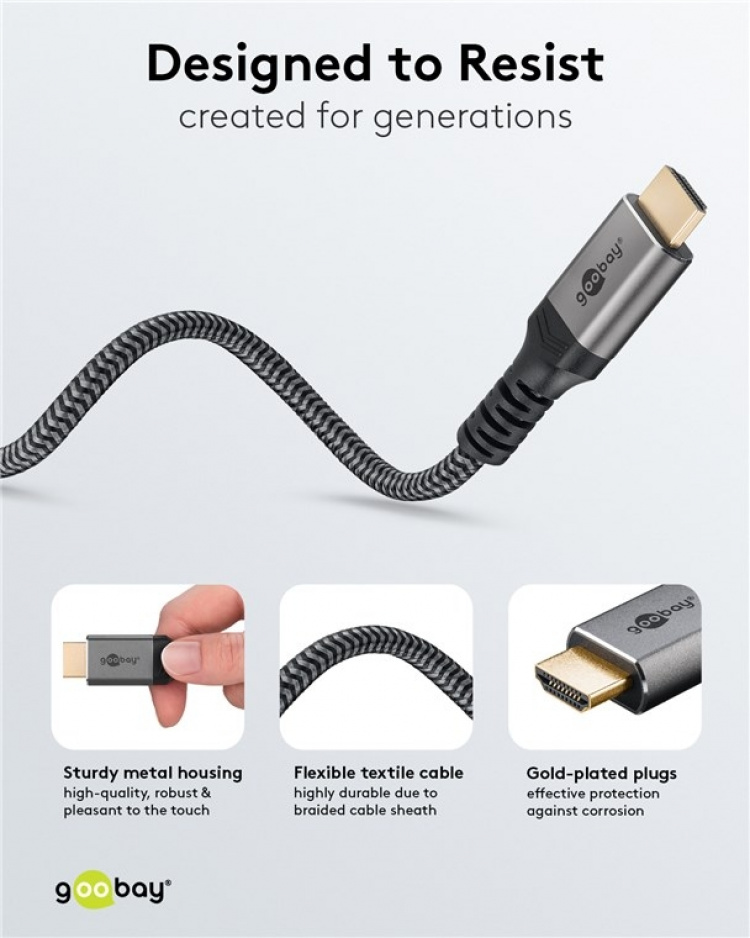 Goobay DisplayPort™ naar HDMI™ kabel, 2 m, Sharkskin Grey DisplayPort™-connector > HDMI ™-connector (Type A)