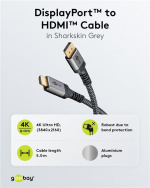 Goobay DisplayPort™ naar HDMI™ kabel, 5 m, Sharkskin Grey DisplayPort™-connector > HDMI ™-connector (Type A) Goobay DisplayPort™ naar HDMI™ kabel, 5 m, Sharkskin Grey DisplayPort™-connector > HDMI ™-connector (Type A)