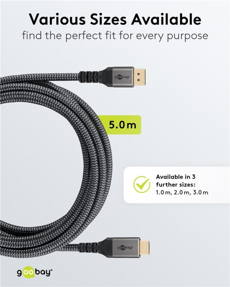 Goobay DisplayPort™ naar HDMI™ kabel, 5 m, Sharkskin Grey DisplayPort™-connector > HDMI ™-connector (Type A) Goobay DisplayPort™ naar HDMI™ kabel, 5 m, Sharkskin Grey DisplayPort™-connector > HDMI ™-connector (Type A)