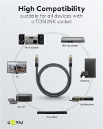 Goobay TOSLINK-kabel, m, Sharkskin Grey Toslink-stekker > Toslink-stekker