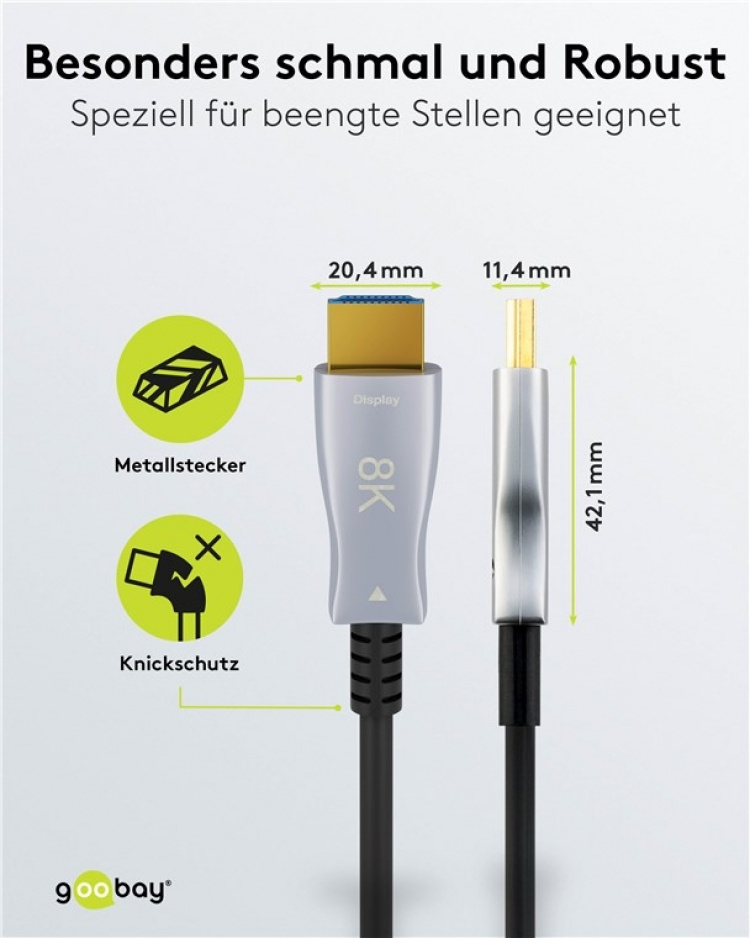 Goobay Optische hybride Ultra High Speed HDMI™-kabel met Ethernet (AOC) hogesnelheidskabel, 8K @ 60 Hz/ 4K @ 120 Hz, voor lange transmissieafstanden, 10 m Goobay Optische hybride Ultra High Speed HDMI™-kabel met Ethernet (AOC) hogesnelheidskabel, 8K @ 60 Hz/ 4K @ 120 Hz, voor lange transmissieafstanden, 10 m