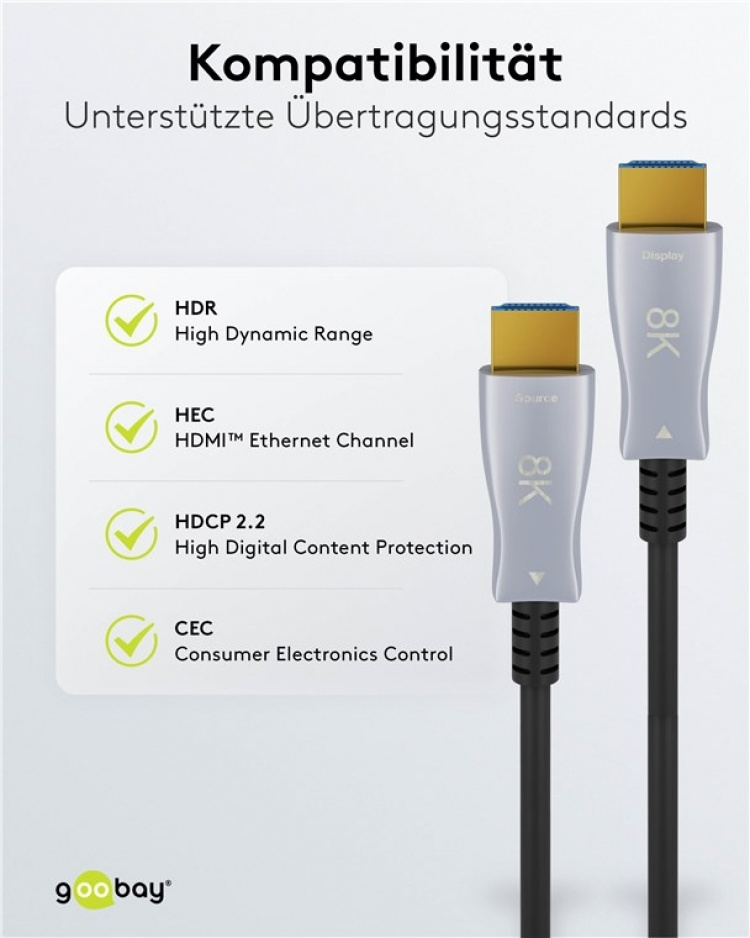 Goobay Optische hybride Ultra High Speed HDMI™-kabel met Ethernet (AOC) hogesnelheidskabel, 8K @ 60 Hz/ 4K @ 120 Hz, voor lange transmissieafstanden, 20 m Goobay Optische hybride Ultra High Speed HDMI™-kabel met Ethernet (AOC) hogesnelheidskabel, 8K @ 60 Hz/ 4K @ 120 Hz, voor lange transmissieafstanden, 20 m