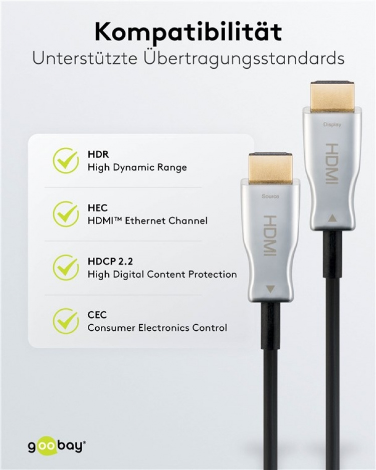 Goobay Optische hybride High Speed HDMI™-kabel met Ethernet (AOC) Hoge-snelheidskabel, 4K @ 60 Hz, voor lange transmissieafstanden, 40 m Goobay Optische hybride High Speed HDMI™-kabel met Ethernet (AOC) Hoge-snelheidskabel, 4K @ 60 Hz, voor lange transmissieafstanden, 40 m