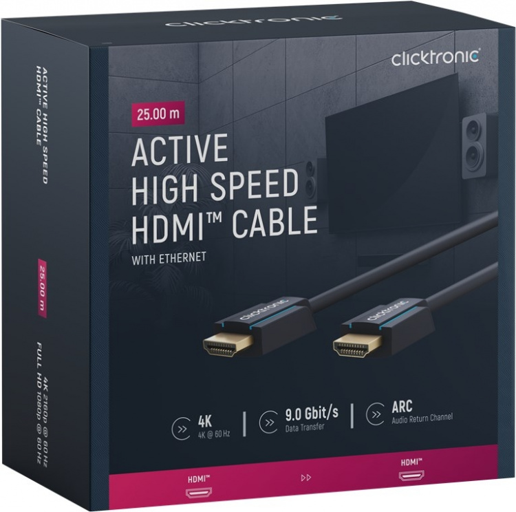 ClickTronic Aktiv Höghastighets HDMI™-kabel med Ethernet Premiumkabel | 1x HDMI™-kontakt >> 1x HDMI™-kontakt | 25,0 m | UHD 4K @ 60 Hz ClickTronic Aktiv Höghastighets HDMI™-kabel med Ethernet Premiumkabel | 1x HDMI™-kontakt >> 1x HDMI™-kontakt | 25,0 m | UHD 4K @ 60 Hz