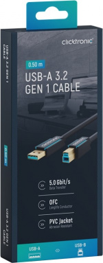 ClickTronic Adapterkabel från USB-A till USB-B 3.0 Premiumkabel | USB A-kontakt USB B 3.0-kontakt | 0,5 m | 5 Gbit/s ClickTronic Adapterkabel från USB-A till USB-B 3.0 Premiumkabel | USB A-kontakt USB B 3.0-kontakt | 0,5 m | 5 Gbit/s