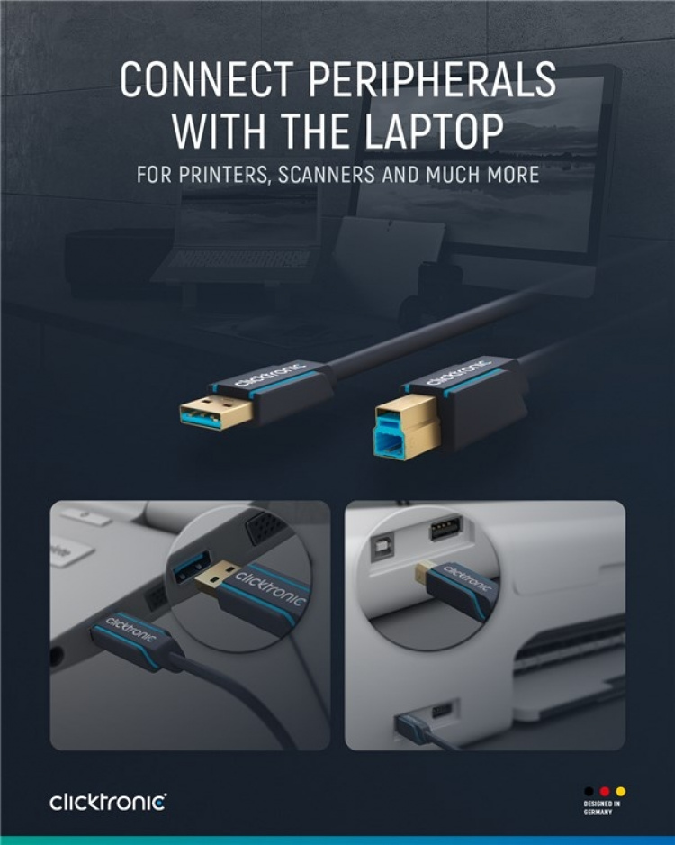 ClickTronic Adapterkabel från USB-A till USB-B 3.0 Premiumkabel | USB A-kontakt USB B 3.0-kontakt | 3,0 m | 5 Gbit/s ClickTronic Adapterkabel från USB-A till USB-B 3.0 Premiumkabel | USB A-kontakt USB B 3.0-kontakt | 3,0 m | 5 Gbit/s