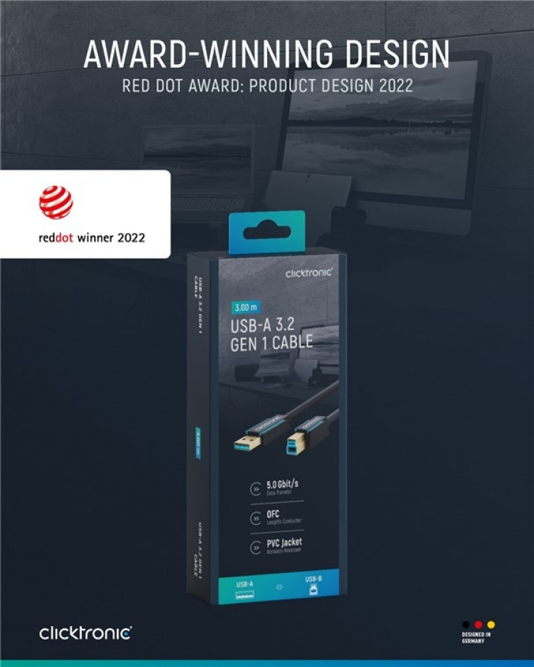 ClickTronic Adapterkabel från USB-A till USB-B 3.0 Premiumkabel | USB A-kontakt USB B 3.0-kontakt | 3,0 m | 5 Gbit/s ClickTronic Adapterkabel från USB-A till USB-B 3.0 Premiumkabel | USB A-kontakt USB B 3.0-kontakt | 3,0 m | 5 Gbit/s