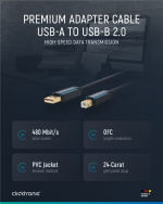 ClickTronic Adapterkabel från USB-A till USB-B 2.0 Premiumkabel | USB A-kontakt USB B 2.0-kontakt | 3,0 m | 480 Mbit/s ClickTronic Adapterkabel från USB-A till USB-B 2.0 Premiumkabel | USB A-kontakt USB B 2.0-kontakt | 3,0 m | 480 Mbit/s