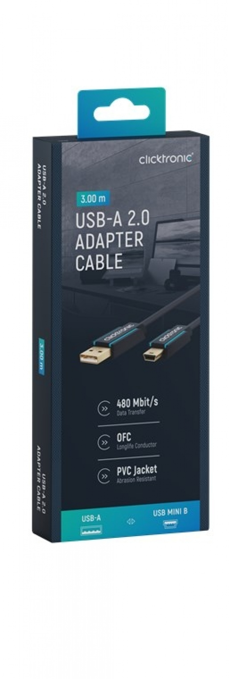 ClickTronic Adapterkabel från USB A till USB Mini B 2.0 Premiumkabel | USB A-kontakt USB mini B-kontakt | 3,0 m | 480 Mbit/s ClickTronic Adapterkabel från USB A till USB Mini B 2.0 Premiumkabel | USB A-kontakt USB mini B-kontakt | 3,0 m | 480 Mbit/s