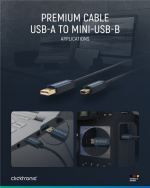 ClickTronic Adapterkabel från USB A till USB Mini B 2.0 Premiumkabel | USB A-kontakt USB mini B-kontakt | 3,0 m | 480 Mbit/s ClickTronic Adapterkabel från USB A till USB Mini B 2.0 Premiumkabel | USB A-kontakt USB mini B-kontakt | 3,0 m | 480 Mbit/s