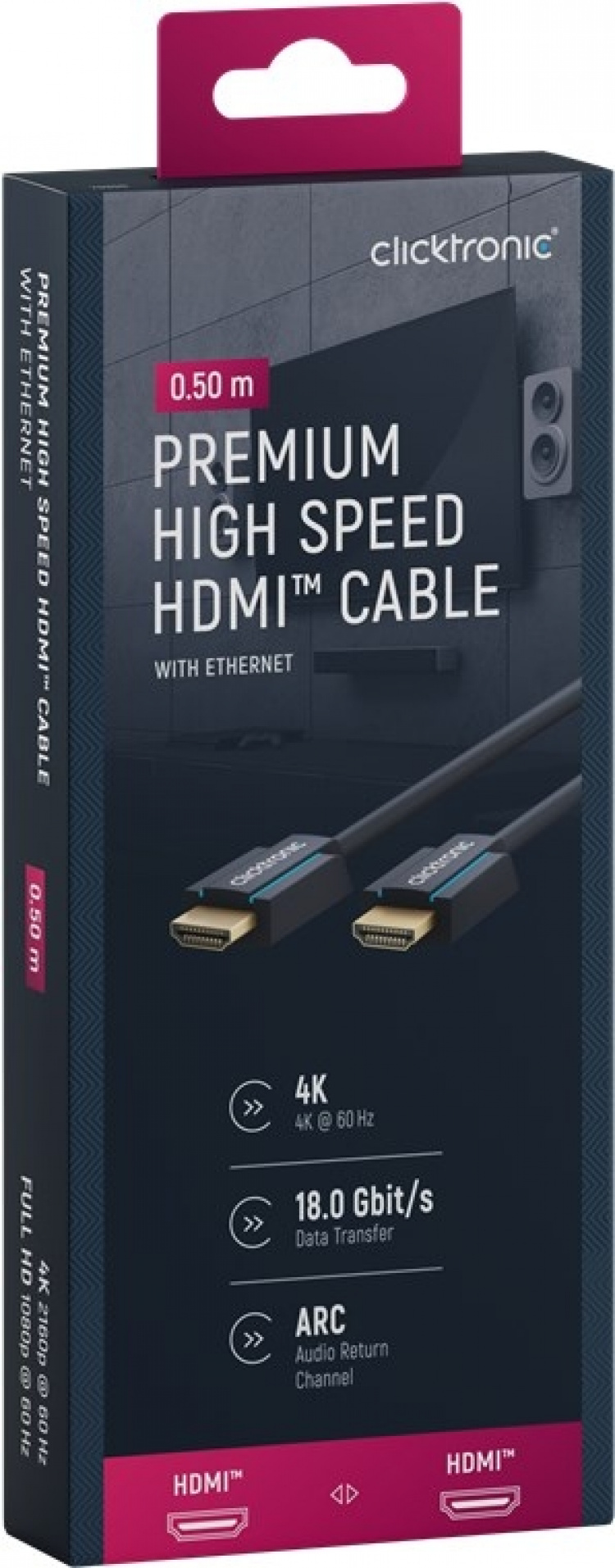 ClickTronic Premium High Speed HDMI™-kabel met Ethernet Premium kabel | 1x HDMI™ stekker 1x HDMI™ stekker | 0,5 m | UHD 4K @ 60 Hz ClickTronic Premium High Speed HDMI™-kabel met Ethernet Premium kabel | 1x HDMI™ stekker 1x HDMI™ stekker | 0,5 m | UHD 4K @ 60 Hz