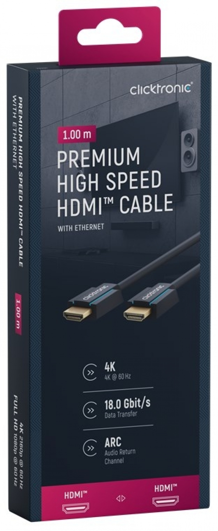 ClickTronic Premium High Speed HDMI™-kabel met Ethernet Premium kabel | 1x HDMI™ stekker 1x HDMI™ stekker | 1,0 m | UHD 4K @ 60 Hz