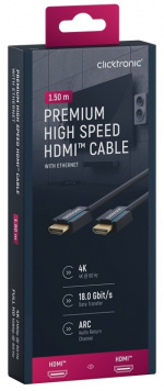 ClickTronic Premium High Speed HDMI™-kabel met Ethernet Premium kabel | 1x HDMI™ stekker 1x HDMI™ stekker | 1,5 m | UHD 4K @ 60 Hz ClickTronic Premium High Speed HDMI™-kabel met Ethernet Premium kabel | 1x HDMI™ stekker 1x HDMI™ stekker | 1,5 m | UHD 4K @ 60 Hz