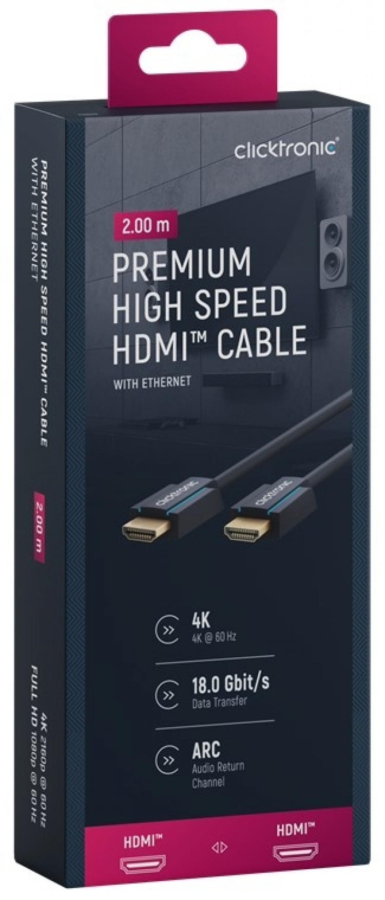 ClickTronic Premium High Speed HDMI™-kabel met Ethernet Premium kabel | 1x HDMI™ stekker 1x HDMI™ stekker | 2,0 m | UHD 4K @ 60 Hz ClickTronic Premium High Speed HDMI™-kabel met Ethernet Premium kabel | 1x HDMI™ stekker 1x HDMI™ stekker | 2,0 m | UHD 4K @ 60 Hz