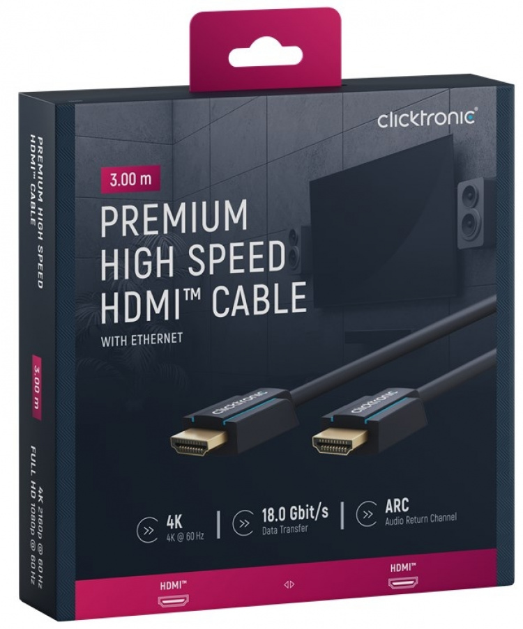 ClickTronic Premium High Speed HDMI™-kabel met Ethernet Premium kabel | 1x HDMI™ stekker 1x HDMI™ stekker | 3,0 m | UHD 4K @ 60 Hz ClickTronic Premium High Speed HDMI™-kabel met Ethernet Premium kabel | 1x HDMI™ stekker 1x HDMI™ stekker | 3,0 m | UHD 4K @ 60 Hz