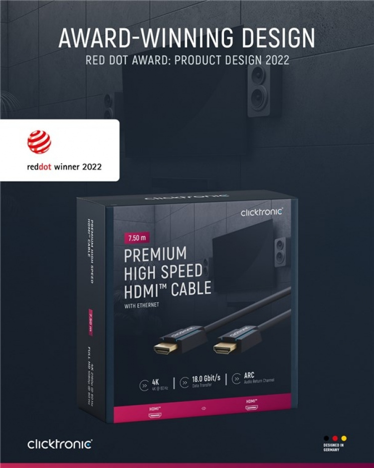 ClickTronic High Speed HDMI™-kabel met Ethernet Premium kabel | 1x HDMI™ stekker 1x HDMI™ stekker | 7,5 m | UHD 4K @ 60 Hz ClickTronic High Speed HDMI™-kabel met Ethernet Premium kabel | 1x HDMI™ stekker 1x HDMI™ stekker | 7,5 m | UHD 4K @ 60 Hz