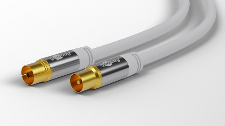 Goobay TV-antennekabel (135 dB), 4x afgeschermd verguld, coax-contrastekker > coax-stekker, 2 m