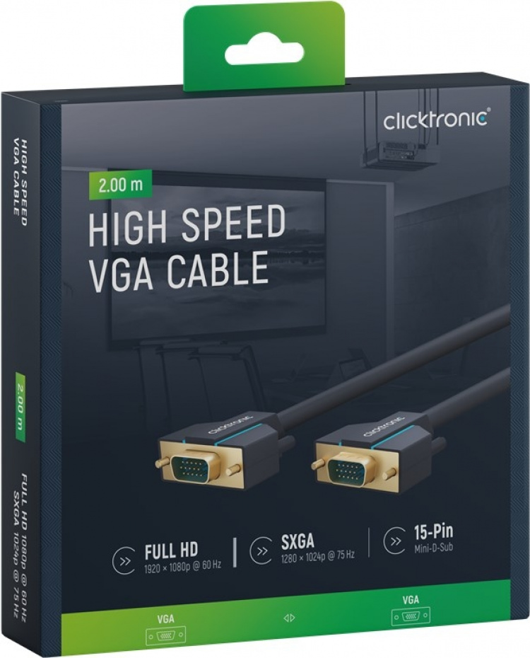 ClickTronic VGA-kabel Premiumkabel | 1x VGA-kontakt 1x VGA-kontakt | 2,0 m | SXGA @ 75 Hz