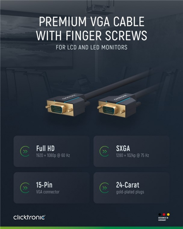 ClickTronic VGA-kabel Premiumkabel | 1x VGA-kontakt 1x VGA-kontakt | 2,0 m | SXGA @ 75 Hz