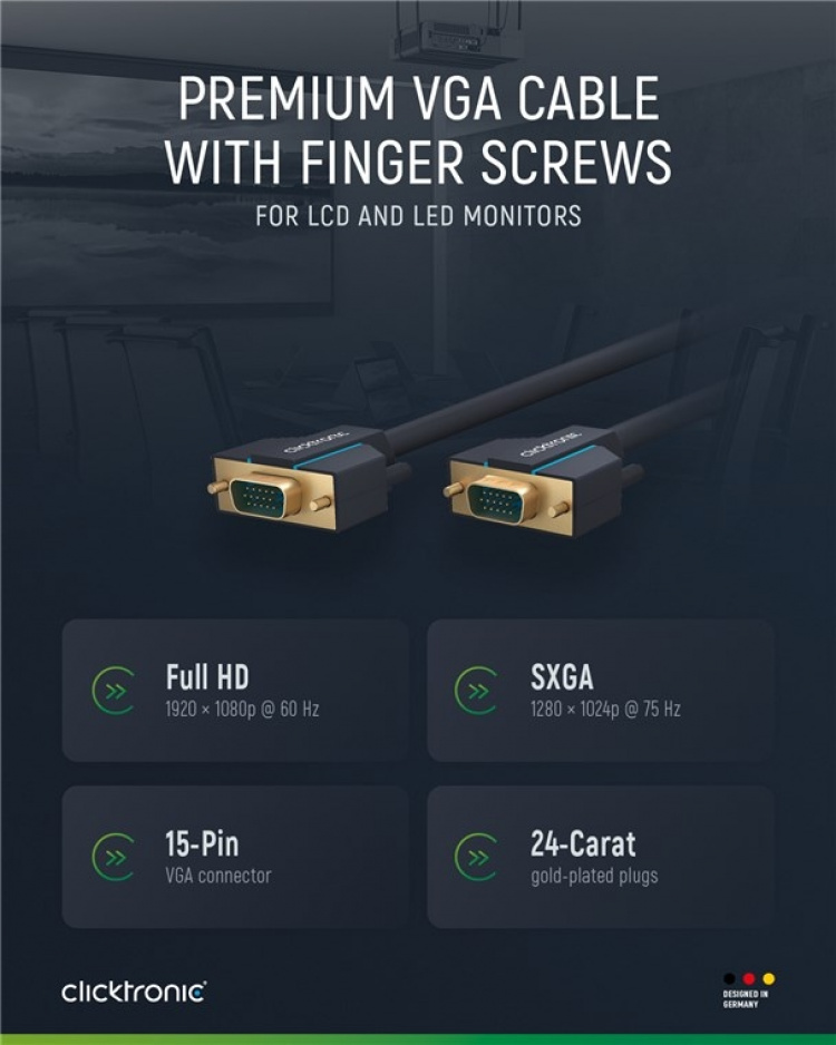 ClickTronic VGA-kabel Premiumkabel | 1x VGA-kontakt 1x VGA-kontakt | 5,0 m | SXGA @ 75 Hz