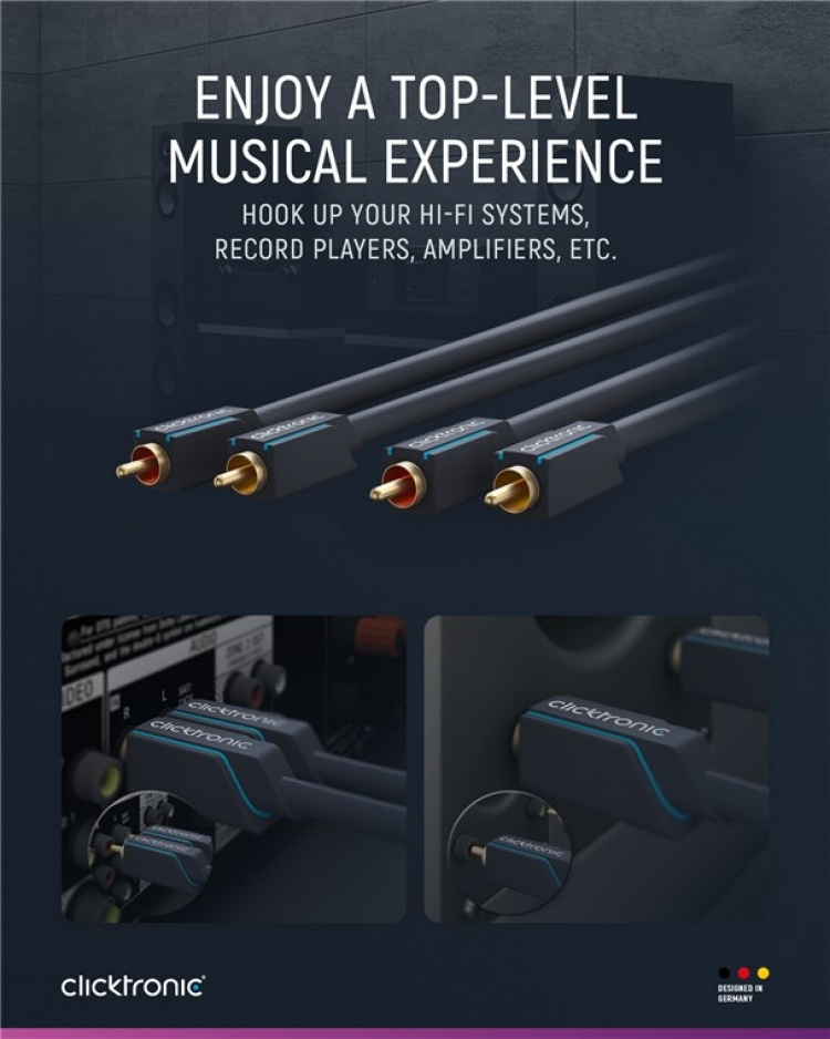 ClickTronic RCA-kabel, stereo Premiumkabel | 2x RCA plugg 2x RCA plugg | 2,0 m | OFC innerledare