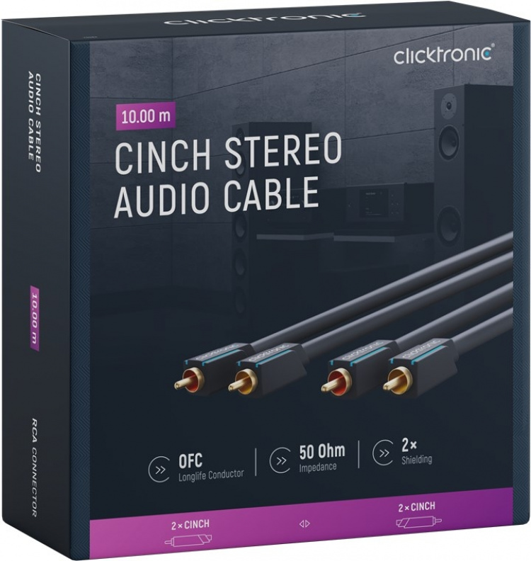 ClickTronic RCA-kabel, stereo Premiumkabel | 2x RCA plugg 2x RCA plugg | 7,5 m | OFC innerledare
