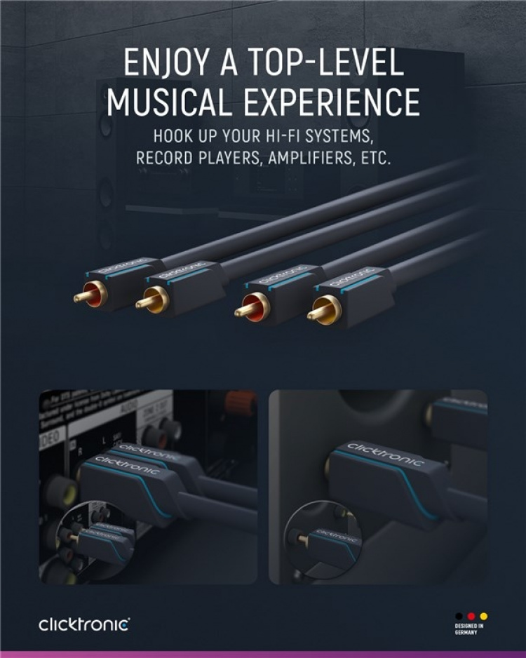 ClickTronic RCA-kabel, stereo Premiumkabel | 2x RCA plugg 2x RCA plugg | 7,5 m | OFC innerledare
