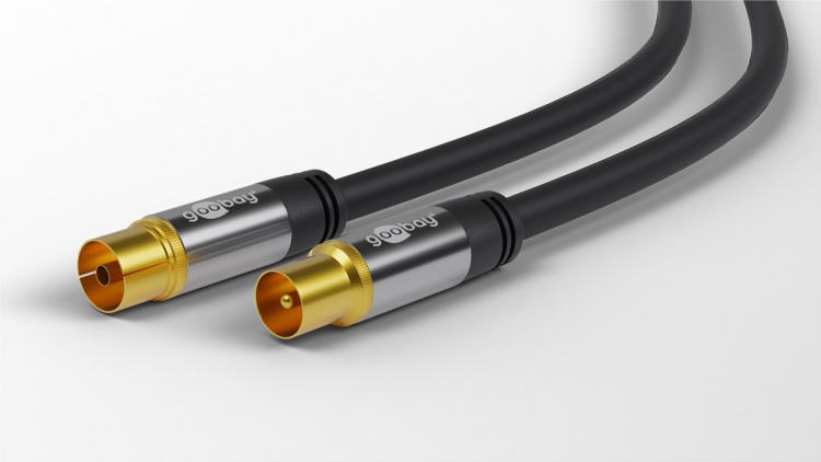 Goobay TV-antennekabel (135 dB), 4x afgeschermd verguld, coax-contrastekker > coax-stekker, 10 m