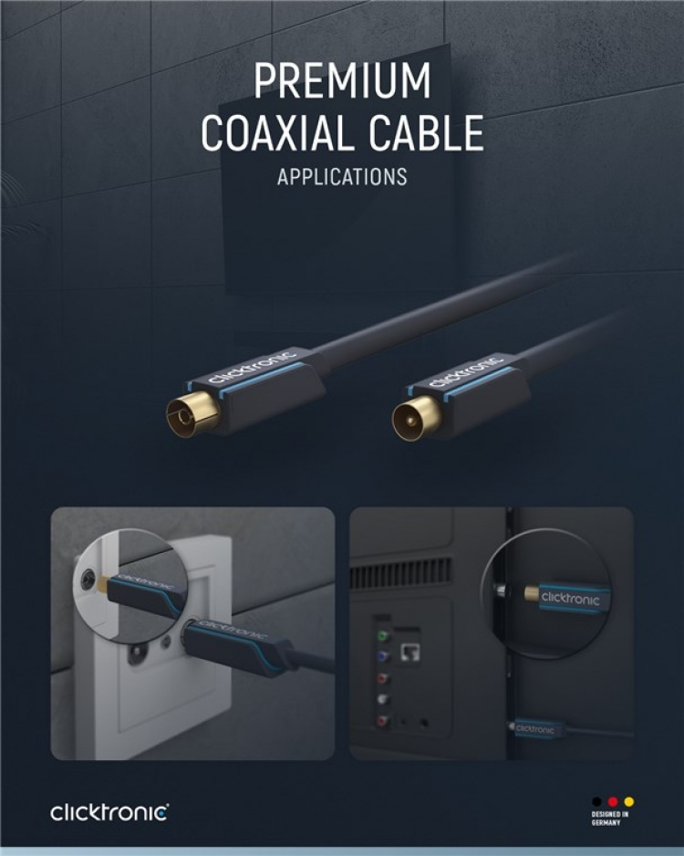 ClickTronic Koaxialkabel Premiumkabel | Koaxialkontakt Koaxialkoppling | 5,0 m | > 95 dB